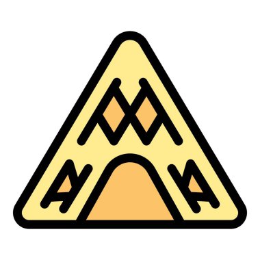 Girişi kapalı bir kamp çadırının basit vektör simgesi. Yaz kampını temsil etmek için mükemmel.