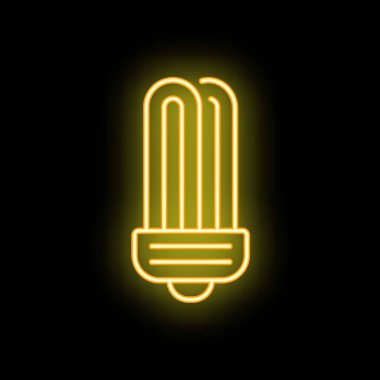 Flüoresan lambanın parlak sarı neon ikonu koyu bir arkaplanda parlıyor.