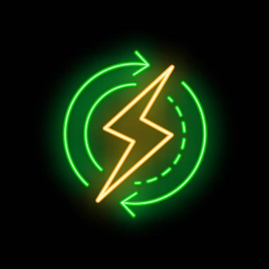 Neon işareti, yenilenebilir enerji kavramını temsil eden siyah bir arkaplanda parlıyor