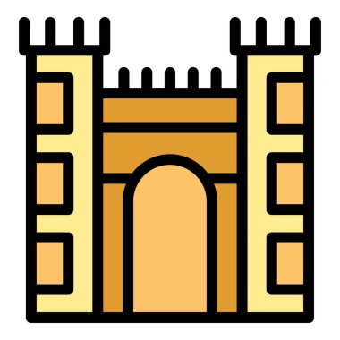 Ortaçağ kale kapısının basit renkli simgesi kalenin tek girişini koruyor.