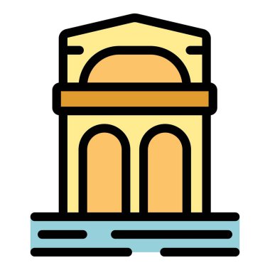 Bu simge, su üzerinde kemerler olan bir bina tasvir ediyor, tipik Venedik manzarası.