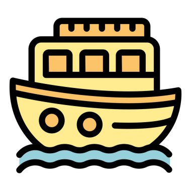 Su dalgaları üzerinde giden yolcu feribotu, basit renkli vektör simgesi