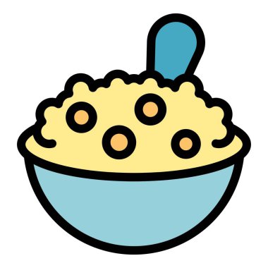 Yemek konseptini temsil eden tereyağlı ve kaşıklı patates püresi dolu bir kasenin basit vektör çizimi