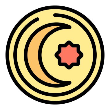 Hilal ay ve yıldızı temsil eden altın islami sembol, inanç ve geleneğin bir göstergesi.