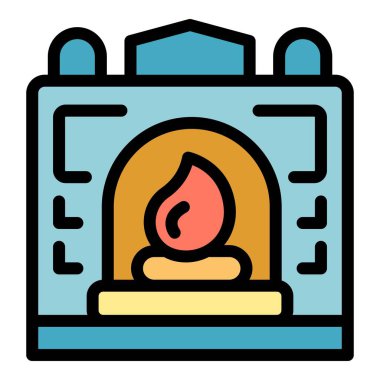 Klasik şömine, ev içi tasarım elementi renk ikonu içinde sıcak ateş ışığıyla yanıyor