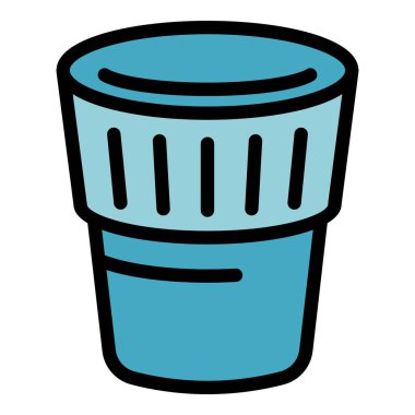 Tepeli mavi plastik bardağın basit vektör simgesi, genellikle kahve, çay veya diğer sıcak içecekler için kullanılır.