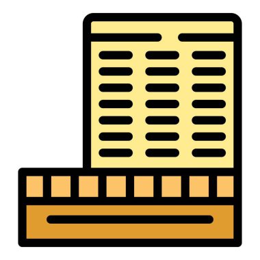 Birçok penceresi olan modern çok katlı bir binanın dış görünüşünü temsil eden basit dış hat renk simgesi