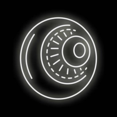 Siyah arka planda parlayan göz şeklinde beyaz neon bir tabela.