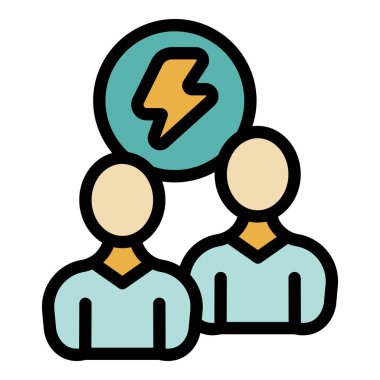 İki iş adamı birlikte bir ampulle sembolize edilmiş yaratıcı bir an yaşıyorlar.