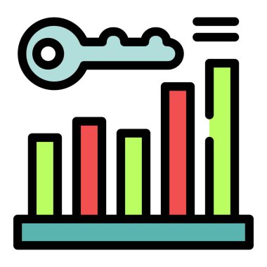 Büyüyen çubuklar üzerinde bir anahtar ile anahtar performans göstergesi kpi grafiğinin renkli simgesi