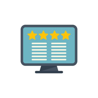 Bilgisayar monitörü, pozitif müşteri geri bildirimi ve memnuniyeti temsil eden beş yıldızlı bir değerlendirme gösteriyor.