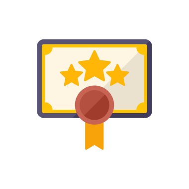 Sertifika, üç altın yıldız ve bir balmumu mühür ile sergileniyor. Bu da başarı ve mükemmelliği simgeliyor.