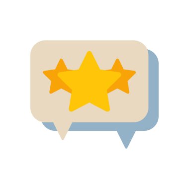 Konuşma balonu üç altın yıldız gösteriyor, olumlu bir müşteri değerlendirmesini ve yüksek memnuniyeti simgeliyor.
