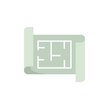 Mimari proje, beyaz arka planda izole edilmiş, yuvarlanmış kenarlı yeşil planlı ev planını gösteriyor.