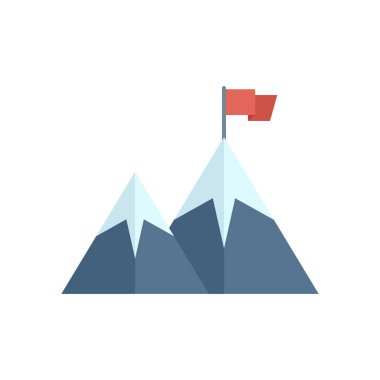 Bir dağın tepesinde kırmızı bayrak sallanıyor, başarı kavramını gösteriyor.