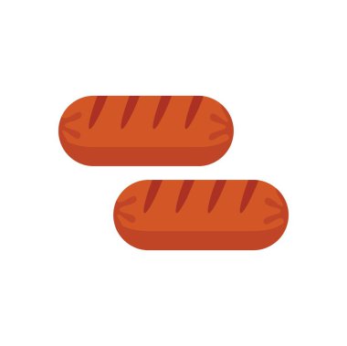 Beyaz arka planda izole edilmiş iki ızgara sosisin basit çizimi