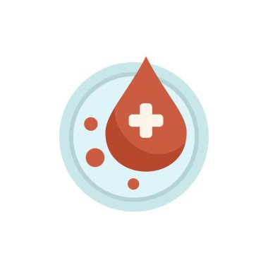 Kan bağışı konsepti, kan damlası ve sağlık hizmetlerini ve kan naklini temsil eden laboratuvar cam levhası üzerinde tıbbi tabela.