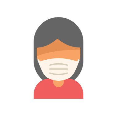 Ağzını ve burnunu kapatan koruyucu bir maske takan genç bir kadının resmi.