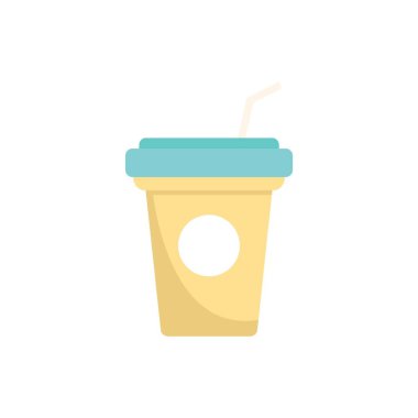 Tek kullanımlık kahve fincanının basit vektör ikonu. Kapağı ve pipetli. Kahve dükkanlarını ya da hazır içecekleri temsil etmek için mükemmel.