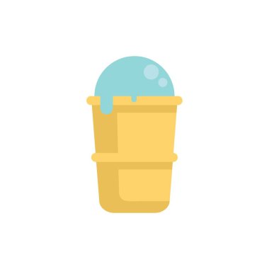 Mavi dondurma, sarı bir waffle bardağında eriyor, basit düz tasarım.