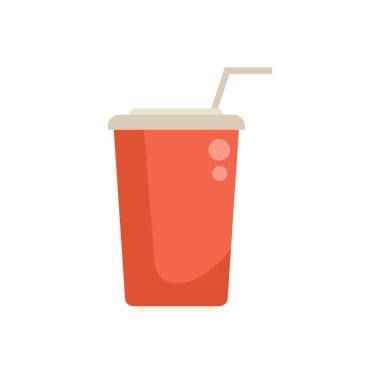 Soda veya soğuk içecek için saman ile kırmızı tek kullanımlık bardak, beyaz arka planda izole