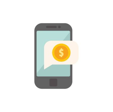 Mobil bankacılık ve çevrimiçi ödeme kavramı. Akıllı telefon konuşma balonunda para sembolü gösteriyor.