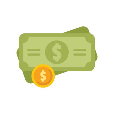 Dolar banknotları ve bir altın sikke içeren basit bir illüstrasyon, zenginlik, tasarruf ve mali başarı kavramlarının iletilmesi