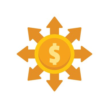 Para dağıtım kanalları kavramı farklı yönleri gösteren sekiz oklu bir dolar para ile temsil edilir.