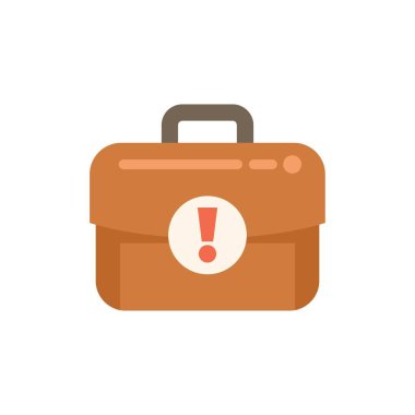 Kahverengi evrak çantasında önemli iş belgelerini temsil etmek için mükemmel bir uyarı işareti var.