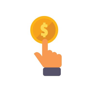 İşadamı, ticari yatırım kavramını temsil eden işaret parmağıyla dolar işaretli bir altın sikkeyi işaret ediyor.