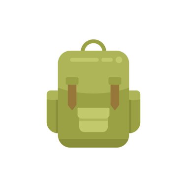 Cepleri ve kayışları olan yeşil sırt çantası yürüyüş, kamp ve seyahat için hazır.