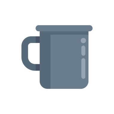 Beyaz arka planda izole edilmiş gri metal bir kamp kupasının basit düz vektör çizimi.