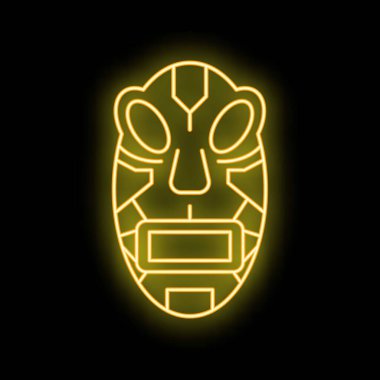 Siyah arkaplanda parlayan sarı neon kabile tiki idolü maskesi