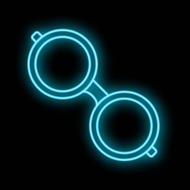 Siyah arka planda mavi parlayan yuvarlak gözlüklerin neon işareti