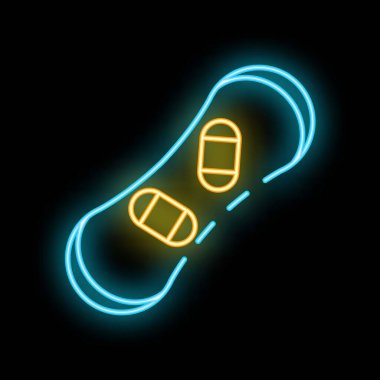 Mavi ve sarı neon tabela siyah arka planda bir snowboard 'u temsil ediyor.