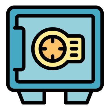 Mavi bir kasanın çizgi film tarzı simgesi. Değerli eşyalarınız için yüksek seviyede güvenlik sağlıyor.