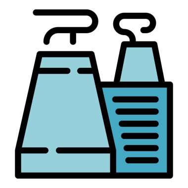 Basit dış hat rengi nükleer santral simgesi, duman kirliliği yayıyor