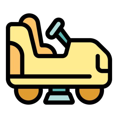 Sarı çarpışan araba lunaparkta elektrikle hareket ediyor, yan görüş, boş zaman aktivitesi, renkli simge