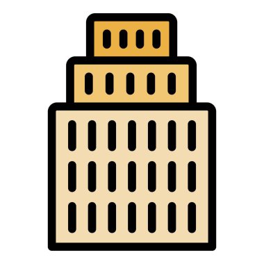 Şehir mimarisini gösteren modern bir binanın basit renkli simgesi