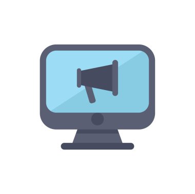 Monitörde, çevrimiçi pazarlama ve reklamcılığı temsil eden bir megafon gösteriliyor