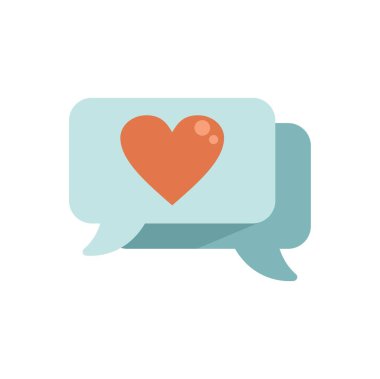 Kırmızı kalpli iki boş konuşma balonu internette sevgi dolu bir mesaj yolluyor.