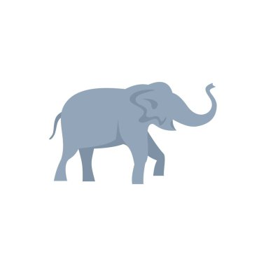 Büyük gri bir filin, beyaz bir arka planda yürüyen ve kaldıran minimalist vektör çizimi.