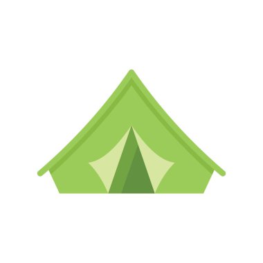 Bu minimalist illüstrasyonda doğa macerasını ve barınağı sembolize eden yeşil bir kamp çadırı yer alıyor.
