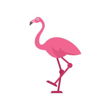 Bir bacağının üzerinde duran pembe bir flamingoyu gösteren minimalist bir illüstrasyon, vücudu zarif bir kıvrım oluşturuyor.