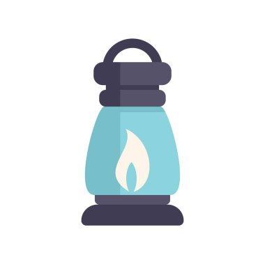 Sarı alevle yanan mavi bir kamp fenerinin basit vektör simgesi