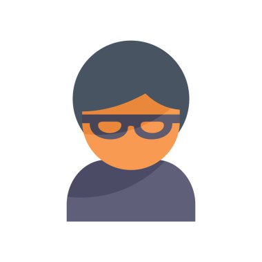 Siyah gözlük takan bir hacker 'ın basit ve renkli vektörü, düz simge tasarımı