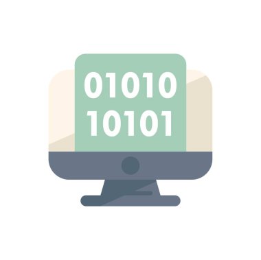 Masaüstü bilgisayarı ekranında dijital bilgi ve programlama kavramlarını temsil eden ikili kodlar gösteriyor