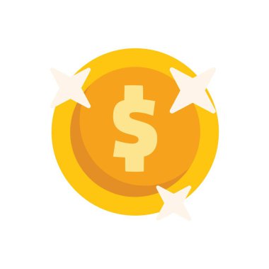 Parlak altın madeni para parıldayan beyaz yıldızlarla çevrilidir ve finansal başarının dinamik bir görsel temsilini yaratır.