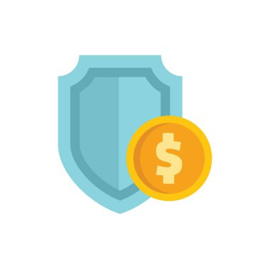 Altın parayı koruyan mavi kalkan finansal güvenlik kavramını temsil ediyor.