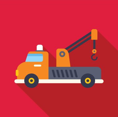 Uzun gölgeli düz bir tasarım tarzında tasvir edilmiş, kanca kaldırma mekanizması olan bir çekicinin basit vektör çizimi